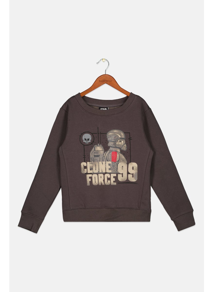 DIFUZED - Kids Boy Crew Neck Long Sleeve Graphic Print Sweatshirt, Dark Grey - Image 1