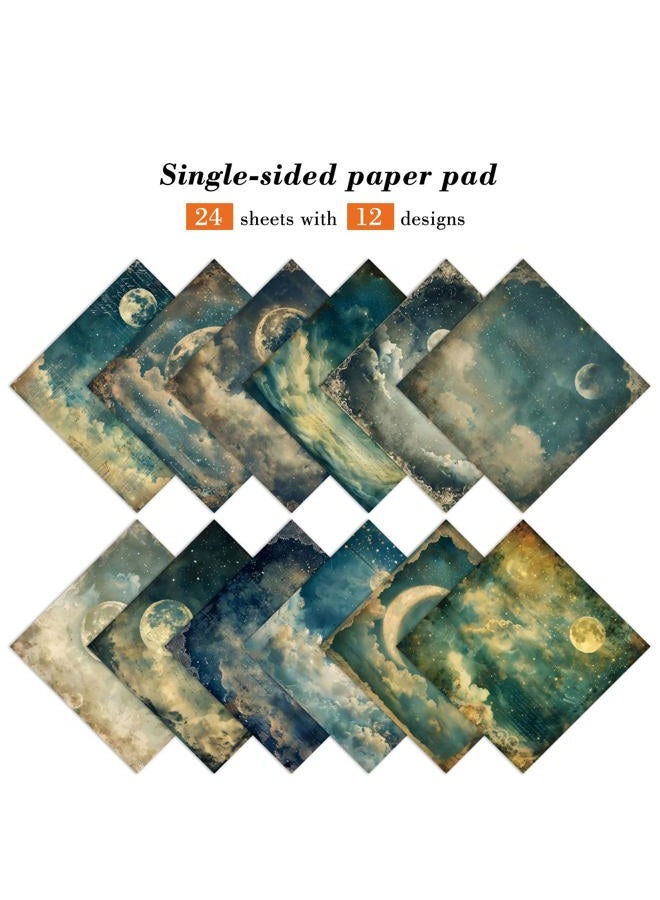 EAMOTOL Moon Starry Sky Scrapbook Paper Pad - 24 Sheets 6x6 in Pattern Designed Decorative Decoupage Origami Folded Card Material for DIY Crafts Gift Wrapping Planners Junk Journal Supplies - Image 2