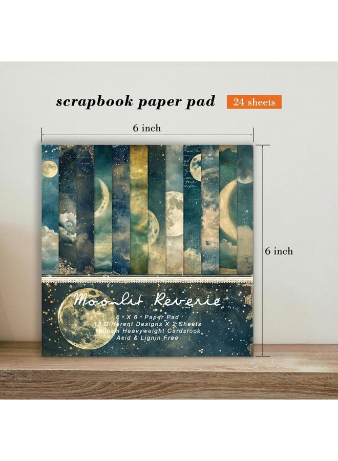 EAMOTOL Moon Starry Sky Scrapbook Paper Pad - 24 Sheets 6x6 in Pattern Designed Decorative Decoupage Origami Folded Card Material for DIY Crafts Gift Wrapping Planners Junk Journal Supplies - Image 3