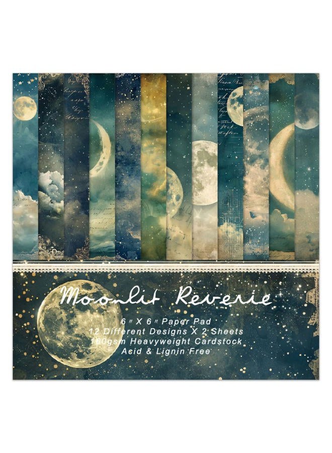 EAMOTOL Moon Starry Sky Scrapbook Paper Pad - 24 Sheets 6x6 in Pattern Designed Decorative Decoupage Origami Folded Card Material for DIY Crafts Gift Wrapping Planners Junk Journal Supplies - Image 1