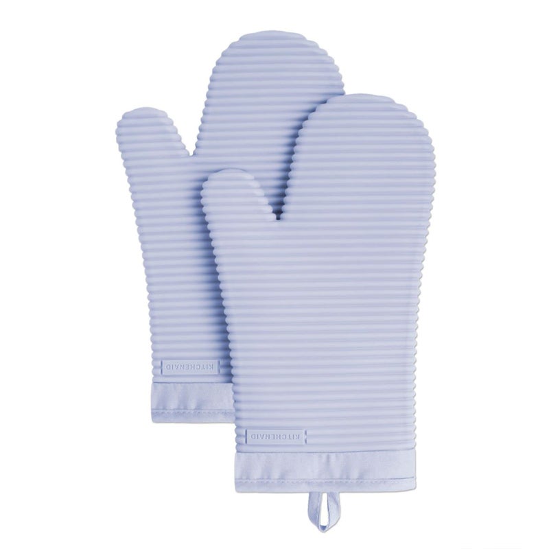 KitchenAid Ribbed Soft Silicone Oven Mitt Set  Lavender Cream 2 Count   7.5""x13"" - Image 1