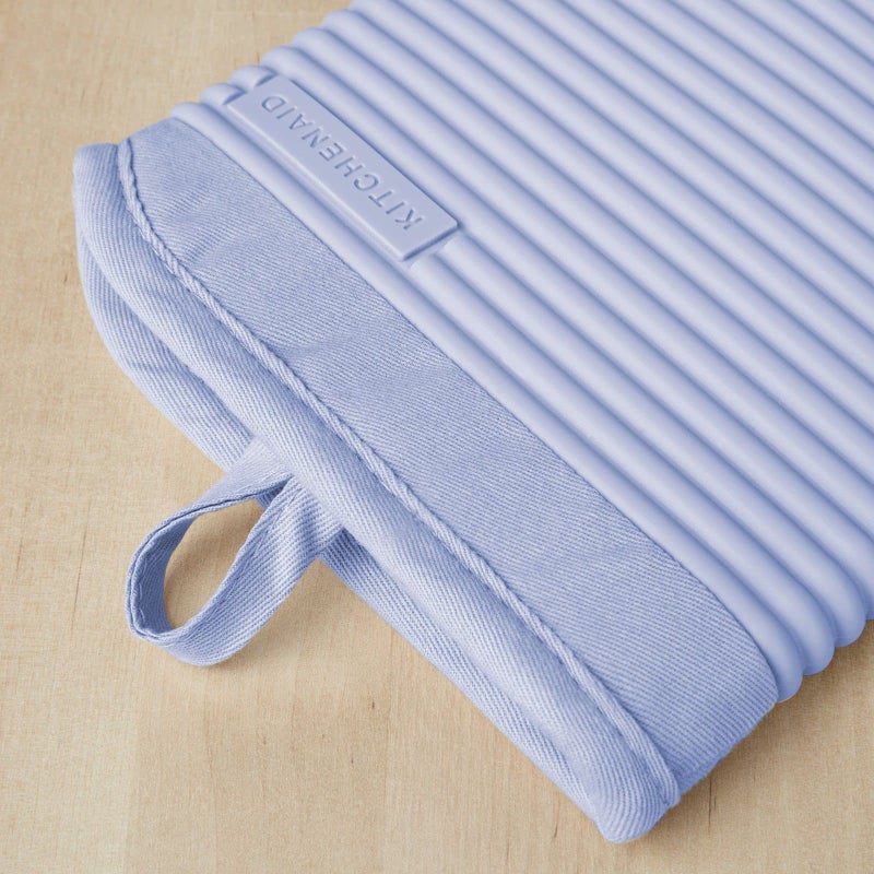 KitchenAid Ribbed Soft Silicone Oven Mitt Set  Lavender Cream 2 Count   7.5""x13"" - Image 3