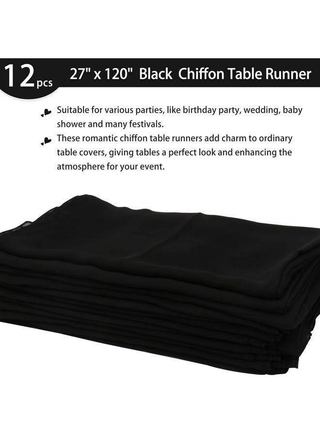 Fivenl 12 Packs Black 10Ft Chiffon Table Runner 27x120 Inches Sheer Chiffon Table Runner Romantic Boho Rustic Wedding Table Runner for Wedding Birthday Party Decor Bridal Baby Shower Table Decoration - Image 2