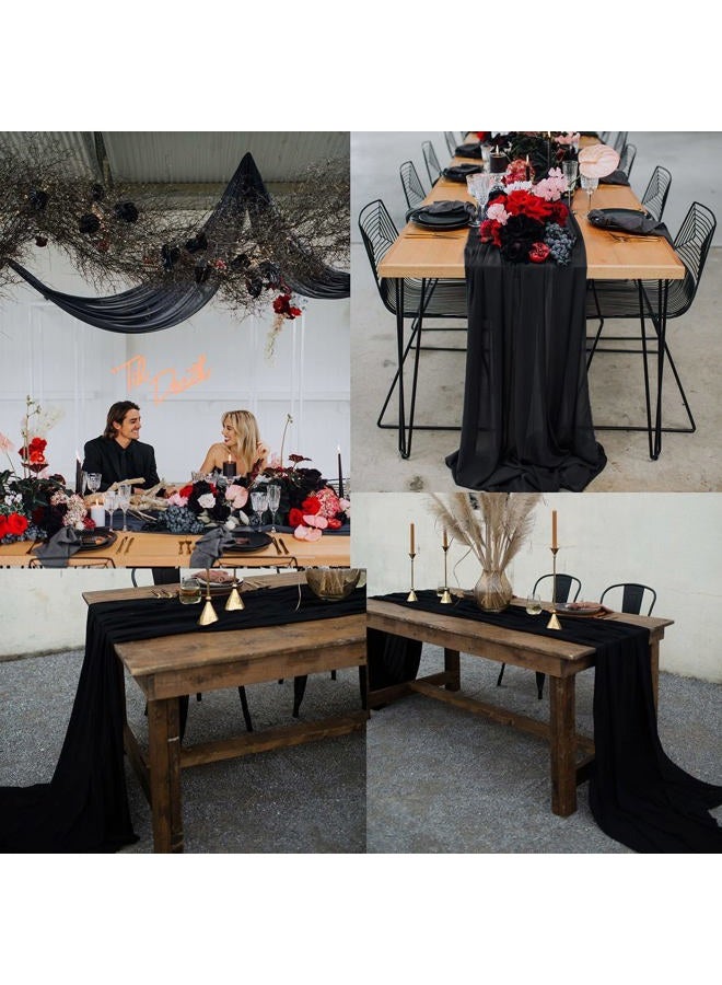 Fivenl 12 Packs Black 10Ft Chiffon Table Runner 27x120 Inches Sheer Chiffon Table Runner Romantic Boho Rustic Wedding Table Runner for Wedding Birthday Party Decor Bridal Baby Shower Table Decoration - Image 5