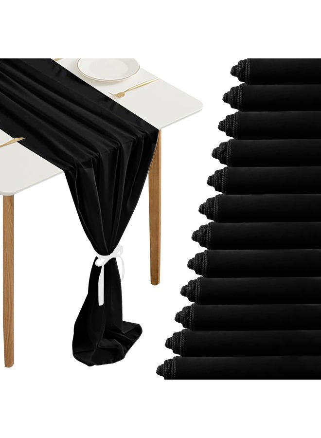 Fivenl 12 Packs Black 10Ft Chiffon Table Runner 27x120 Inches Sheer Chiffon Table Runner Romantic Boho Rustic Wedding Table Runner for Wedding Birthday Party Decor Bridal Baby Shower Table Decoration - Image 1