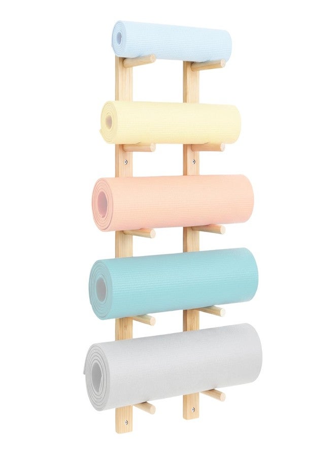 Cinnvoice 1 Pair Yoga Mat Holder Wall Mount Wooden Yoga Mat Storage Racks for Foam Roller & Fitness Accessories 5 Layer 35.4 x 7 x 2 Inches, Accommodating 5 Mats Home Gym Organize - Image 1