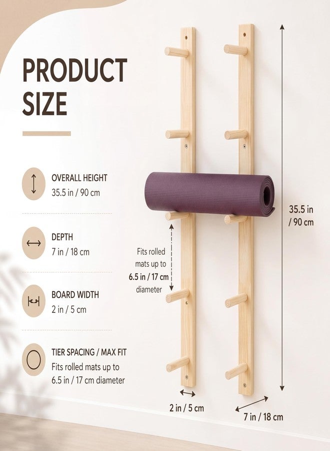 Cinnvoice 1 Pair Yoga Mat Holder Wall Mount Wooden Yoga Mat Storage Racks for Foam Roller & Fitness Accessories 5 Layer 35.4 x 7 x 2 Inches, Accommodating 5 Mats Home Gym Organize - Image 3