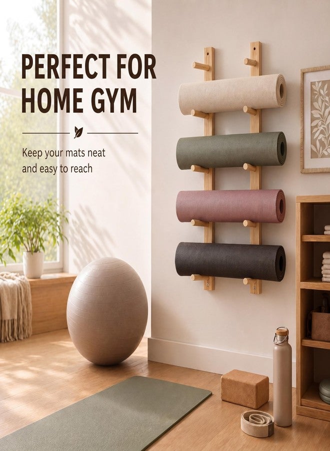 Cinnvoice 1 Pair Yoga Mat Holder Wall Mount Wooden Yoga Mat Storage Racks for Foam Roller & Fitness Accessories 5 Layer 35.4 x 7 x 2 Inches, Accommodating 5 Mats Home Gym Organize - Image 5