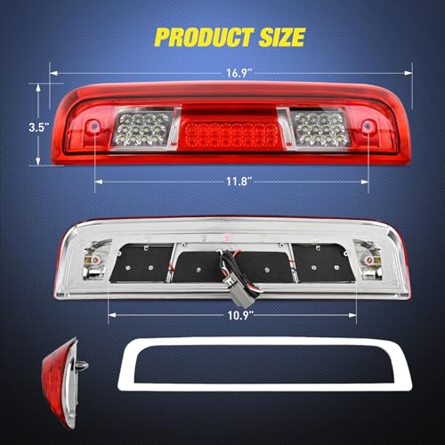 Nilight Third Brake Light High Mount 3rd Brake Stop Reverse Cargo LED Lights Red Shell Compatible with Chevy Silverado GMC Sierra 1500 2500 3500HD 2014 2015 2016 2017 2018 Pickup Truck - Image 3