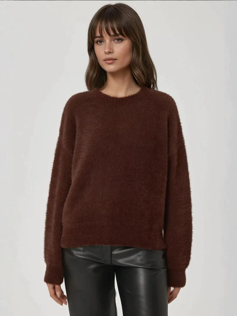 HICCUP Bearded Crew Neck Ultra Soft Touch Knit Sweater