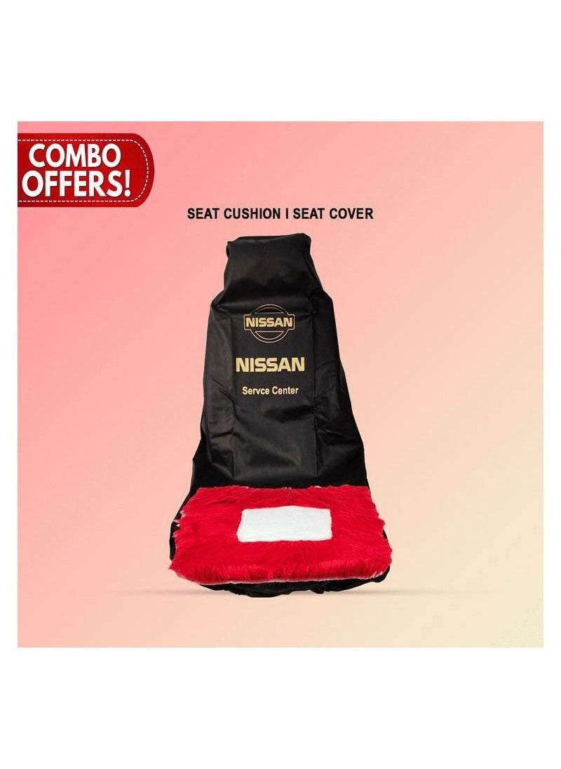 Nissan Combo Offer-Buy Faux Fur Car Seat Cushion For Chair/Seat/Cherry Red/1 Pc &Car Seat Cover, Universal Car Seat Dust Dirt Protection Cover Seat 2/Pcs Set  - Image 1