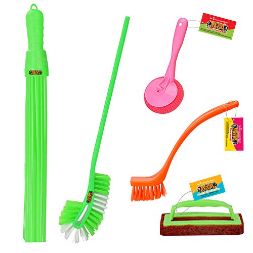 BEAR GRIPS Complete 5-Item Bathroom Cleaning Set With Toilet Brush, Tile Scrubber, Basin Brush, Plastic Kharata Broom and Nylon Sink Brush Combo - Color May Vary - Image 1
