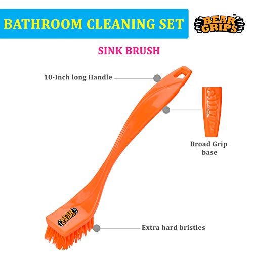 BEAR GRIPS Complete 5-Item Bathroom Cleaning Set With Toilet Brush, Tile Scrubber, Basin Brush, Plastic Kharata Broom and Nylon Sink Brush Combo - Color May Vary - Image 4