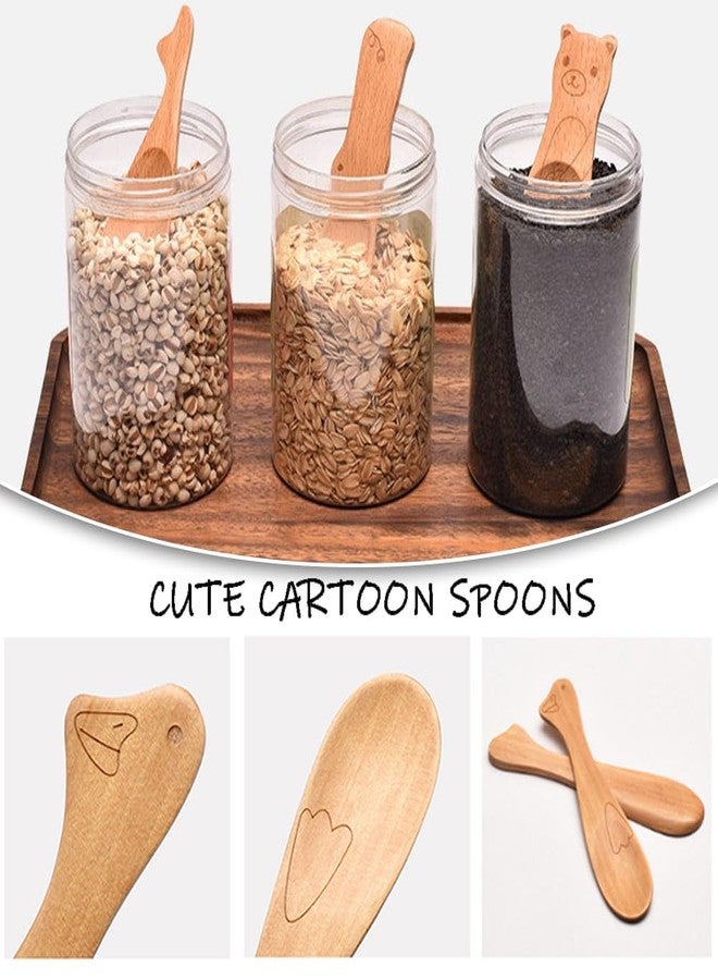 Ouliget Wooden Jam Spoons,Mini Wood Spoon with Cute Cartoon Handles,Bamboo Spoons for Honey Lotion Tea & Spices,Reusable Stirring Spoon for Eating,4 Pieces - Image 4