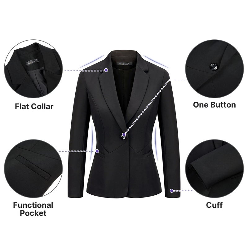 TRONSTORE Women's Business Suits for Work Professional 2 Piece Slim Fit Outfits Pants Suit for Women-Black-L - Image 2
