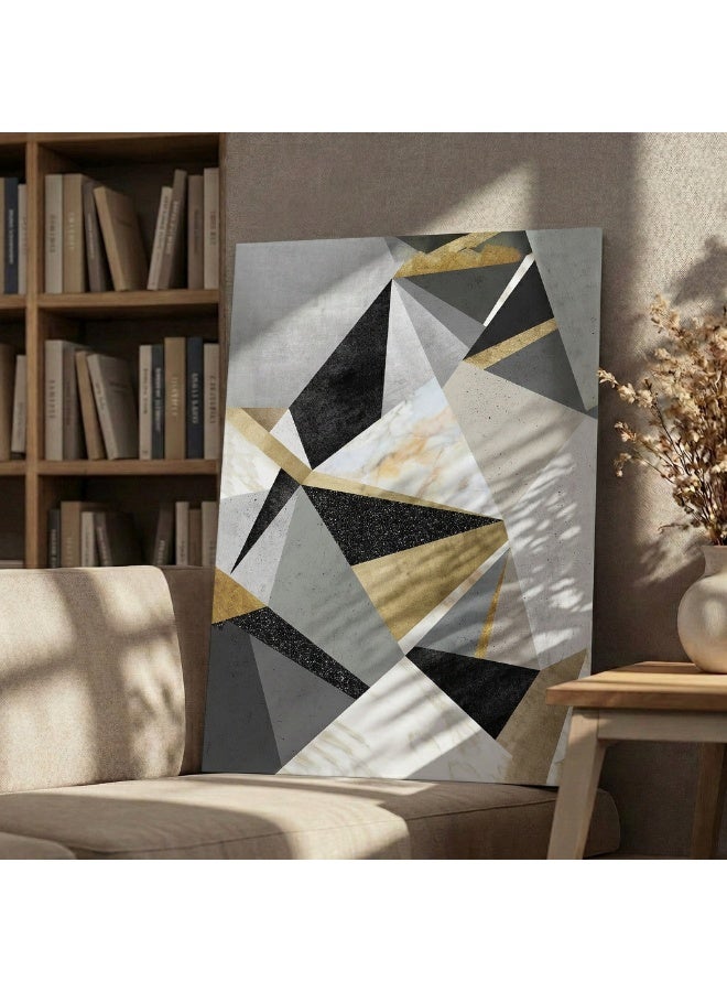 لوحاتي لوحة جدارية هندسية بنقشة رخامية وذهبية - Image 4