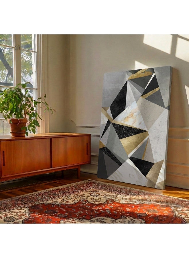 لوحاتي لوحة جدارية هندسية بنقشة رخامية وذهبية - Image 3