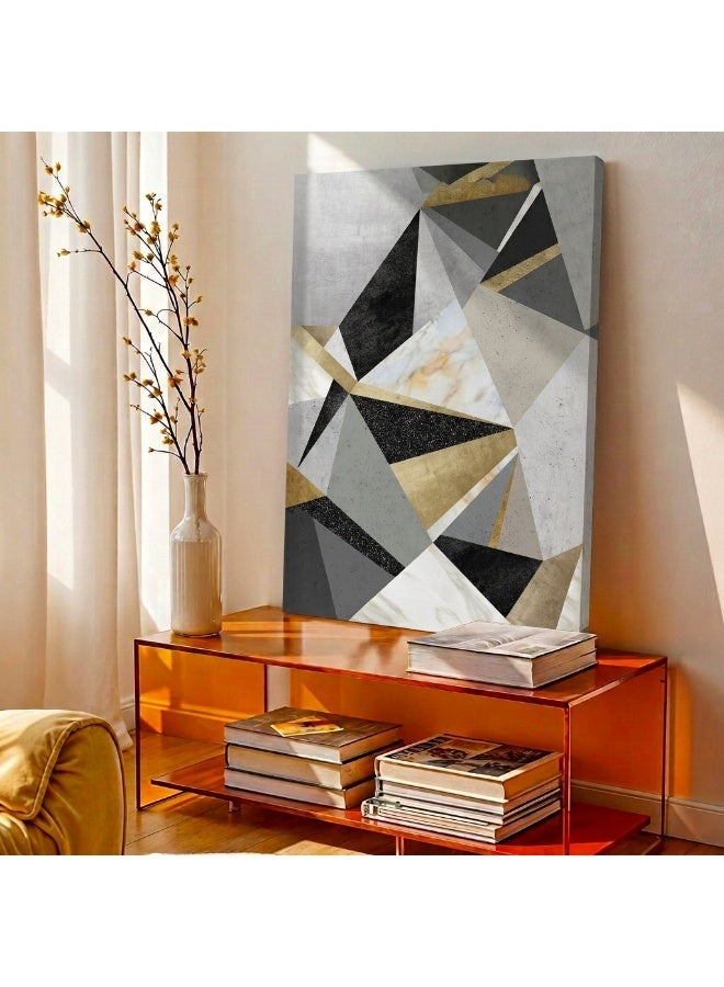 لوحاتي لوحة جدارية هندسية بنقشة رخامية وذهبية - Image 2