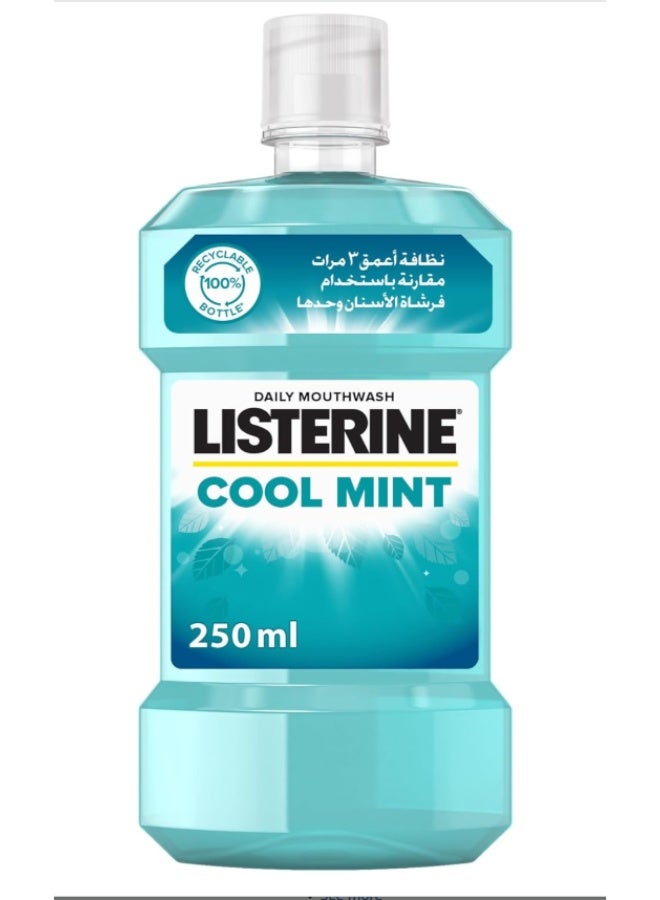 Listerine Cool Mint Mouthwash (250ml) - Antibacterial Formula - Kills 99% of Germs - Reduces Plaque & Maintains Healthy Gums - Long-Lasting Fresh Breath - Image 1