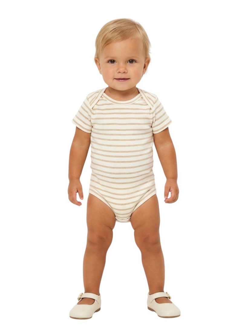 Bambimici Baby Cotton Amelia Beige Short Sleeve Bodysuit Set – 5 Pack Newborn Essentials - Image 5