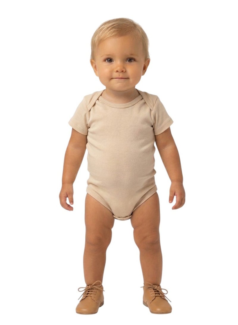 Bambimici Baby Cotton Amelia Beige Short Sleeve Bodysuit Set – 5 Pack Newborn Essentials - Image 3