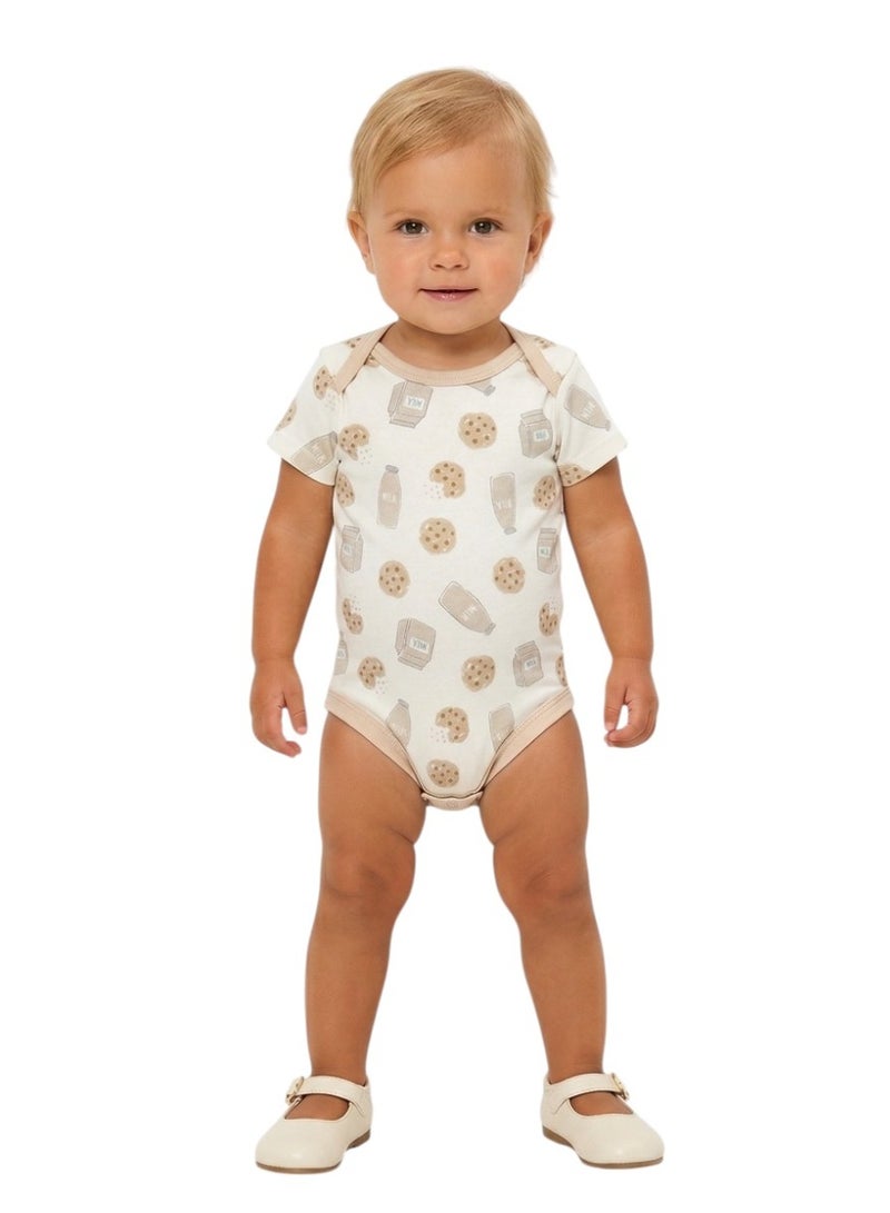 Bambimici Baby Cotton Amelia Beige Short Sleeve Bodysuit Set – 5 Pack Newborn Essentials - Image 4