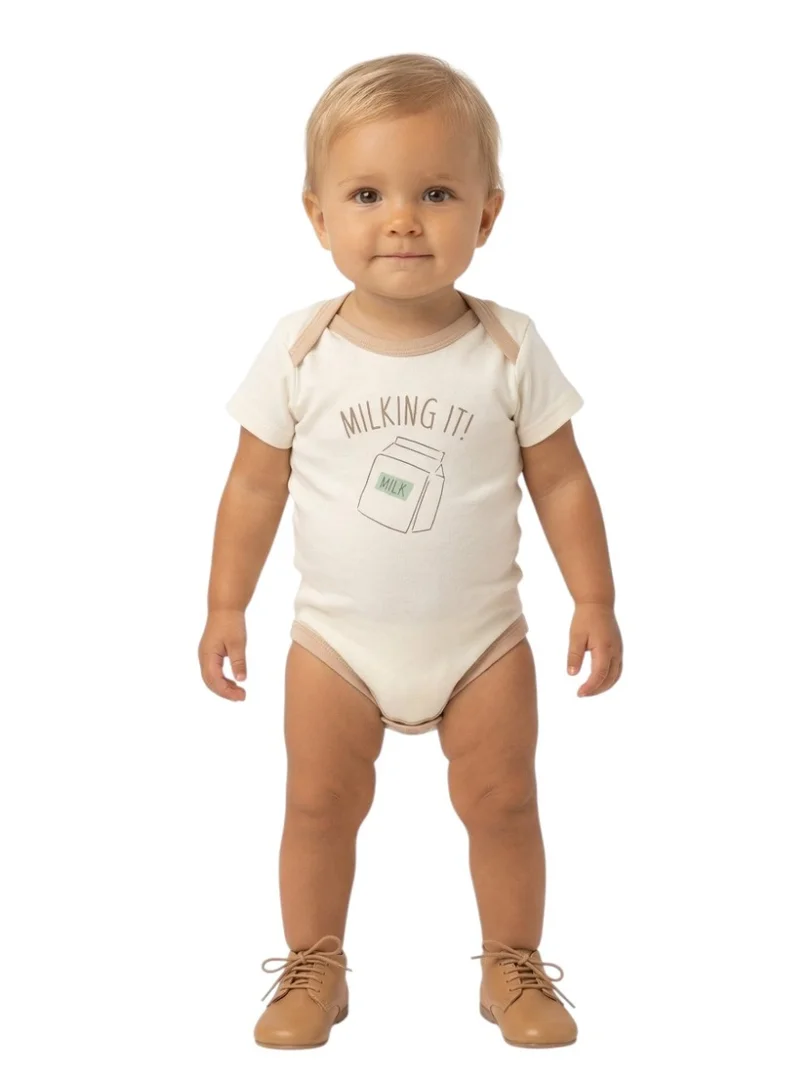 بامبيميسي Baby Cotton Amelia Beige Short Sleeve Bodysuit Set – 5 Pack Newborn Essentials