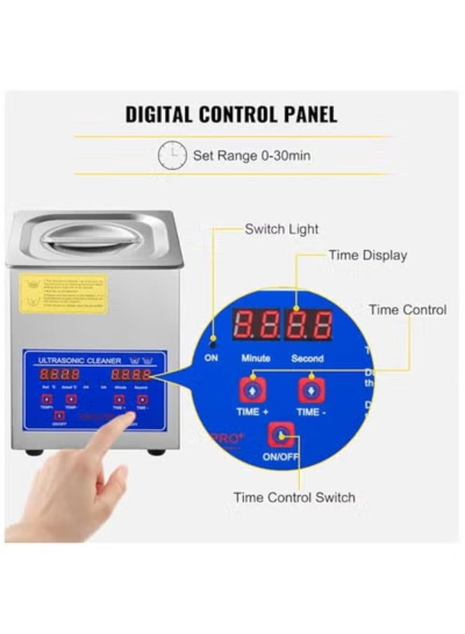 Ultrasonic Cleaner 2L Digital Ultrasonic Parts Cleaner with Timer 40kHz Professional 304 Stainless Steel Ultrasonic Cleaner for Jewelry Watch Glasses Diamond Eyeglass Small Parts Cleaning - Image 5