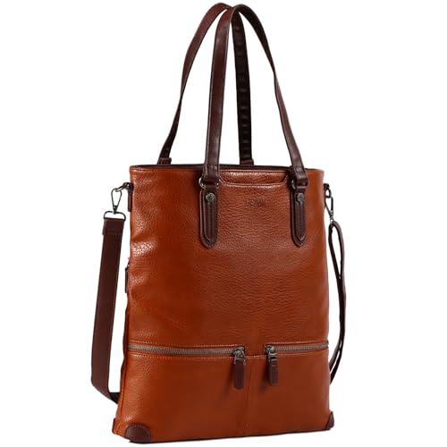 Lasaviin Laptop Tote Bag, Leather Work Tote for Computer Bag, Waterproof Lightweight Shoulder Bag Purse Handbags Crossbody Bag for Work, Office, Business, School, Travel - Brown - Image 1