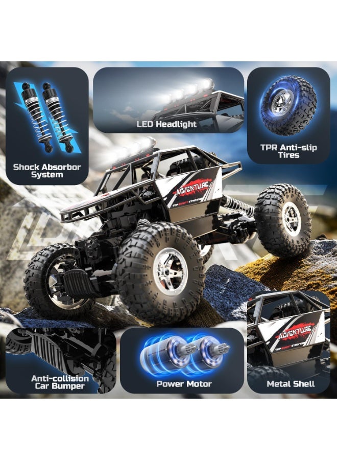 DEERC RC Cars Remote Control Car 1:14 Off Road Monster Truck,Metal Shell 4WD Dual Motors LED Headlight Rock Crawler,2.4Ghz All Terrain Hobby Truck with 2 Batteries for 90 Min Play - Image 2
