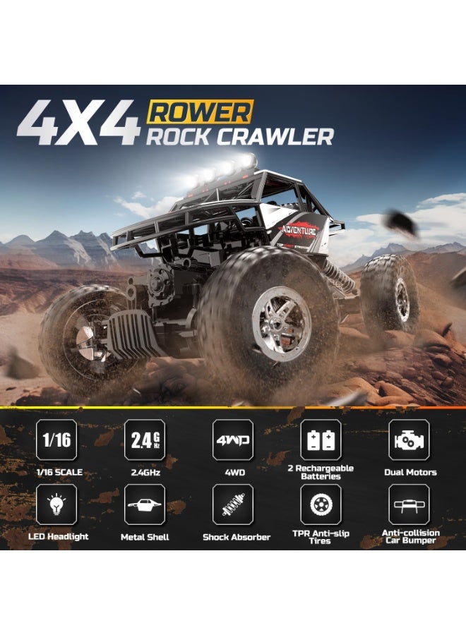 DEERC RC Cars Remote Control Car 1:14 Off Road Monster Truck,Metal Shell 4WD Dual Motors LED Headlight Rock Crawler,2.4Ghz All Terrain Hobby Truck with 2 Batteries for 90 Min Play - Image 4