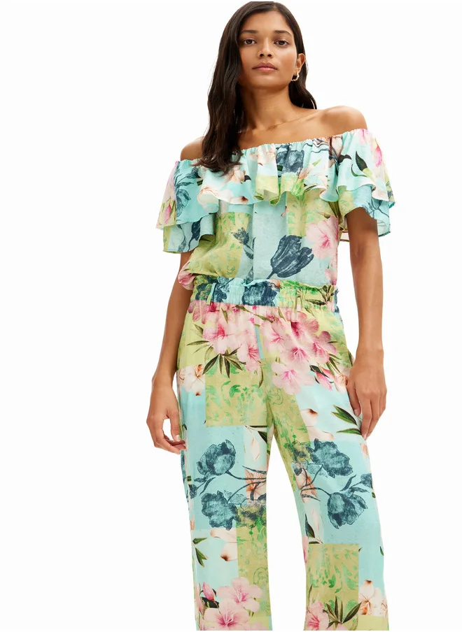 DESIGUAL Long Flower Patchwork Trousers