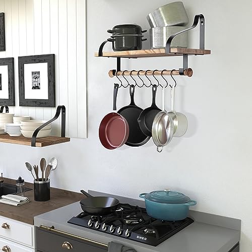 Gurfuy Gurfury Wooden Hanging Pot Rack with 8 Hooks - Farmhouse Style Wall Mount Multifunctional Cookware Organizer Rack Kitchen Storage for Pans Utensils (Natural) - Image 5