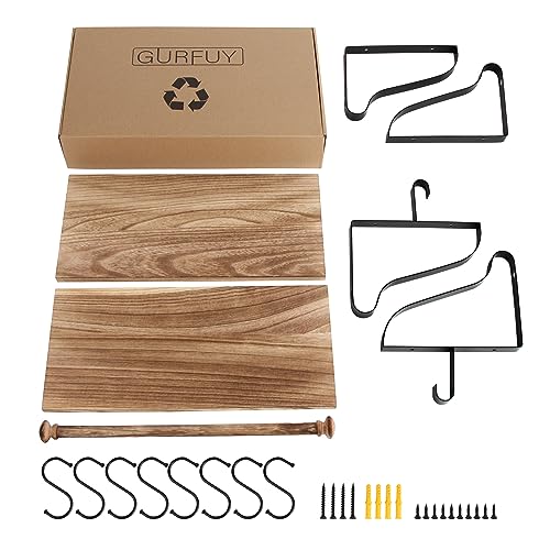 Gurfuy Gurfury Wooden Hanging Pot Rack with 8 Hooks - Farmhouse Style Wall Mount Multifunctional Cookware Organizer Rack Kitchen Storage for Pans Utensils (Natural) - Image 3