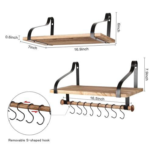 Gurfuy Gurfury Wooden Hanging Pot Rack with 8 Hooks - Farmhouse Style Wall Mount Multifunctional Cookware Organizer Rack Kitchen Storage for Pans Utensils (Natural) - Image 2
