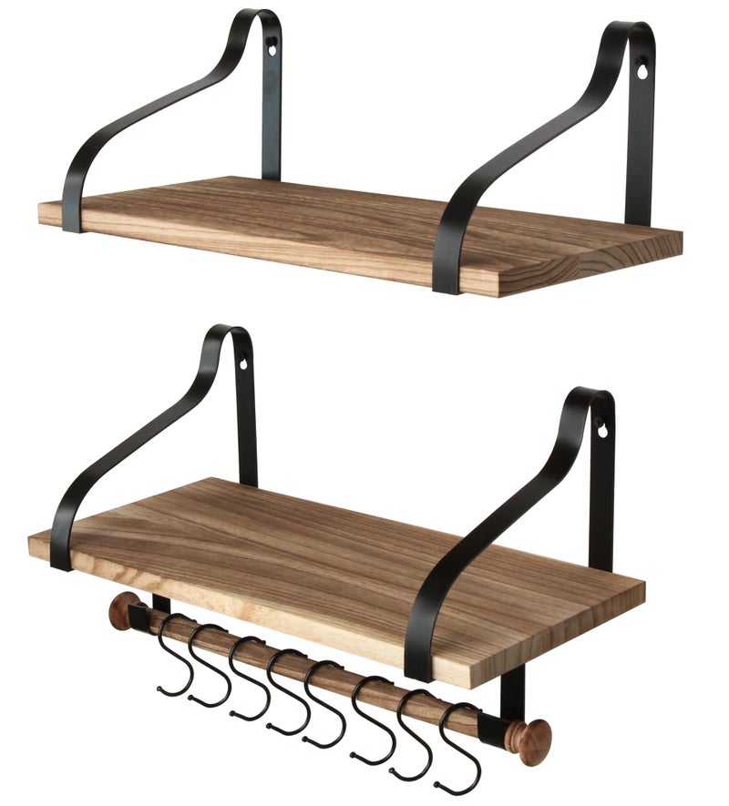 Gurfuy Gurfury Wooden Hanging Pot Rack with 8 Hooks - Farmhouse Style Wall Mount Multifunctional Cookware Organizer Rack Kitchen Storage for Pans Utensils (Natural) - Image 1