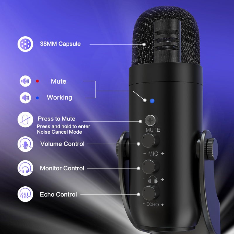 ZealSound ميكروفون USB من ZealSound، ميكروفون كمبيوتر مكثف، ميكروفونات ألعاب قابلة للتوصيل والتشغيل لـ PS 4 و5. مخرج سماعة التحكم في الصوت، التحكم في مستوى الميكروفون، زر كتم الصوت، بودكاست يوتيوب على ماك وويندوز (أسود) - Image 4