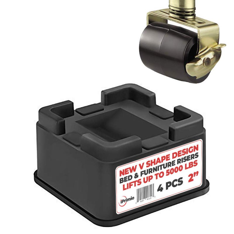 iPrimio Stackable Furniture Risers, Fits Caster Wheels - Square, Bed Risers 2 Inch Lift, Heavy Duty, 4 Pack, Up To 5000lbs - Bed Raising Blocks - Bed Lifts For College Dorm Rooms, Couches, Desks - Image 1