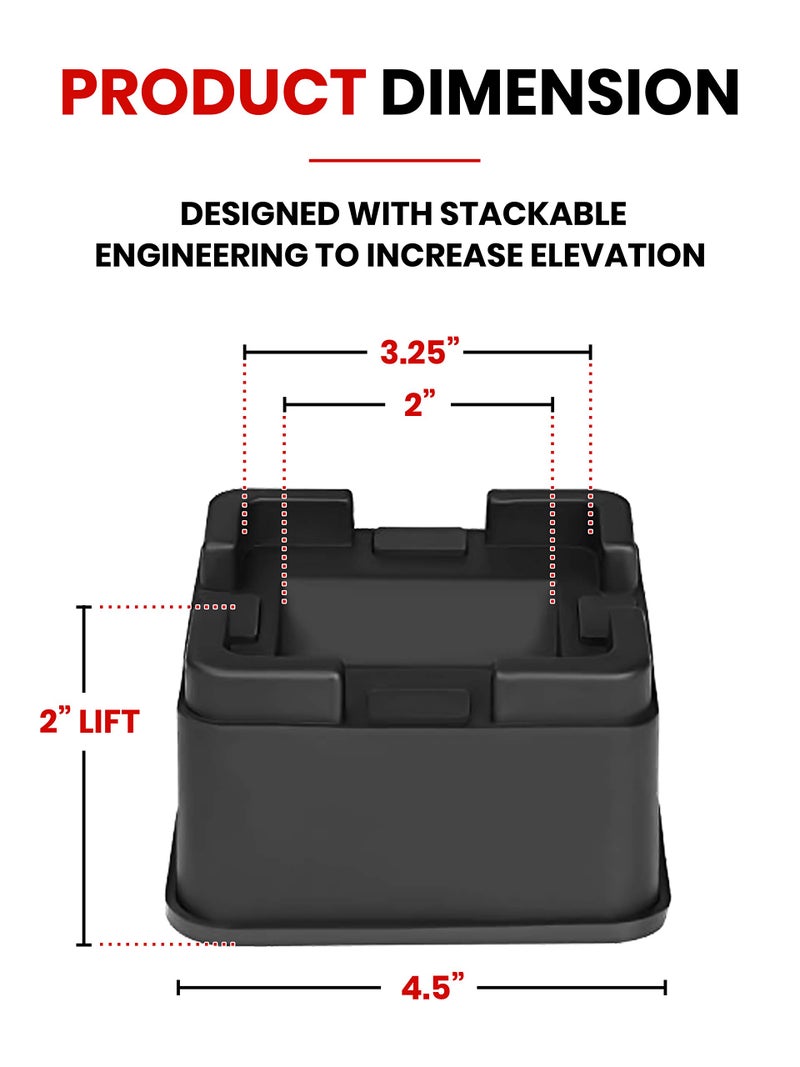 iPrimio Stackable Furniture Risers, Fits Caster Wheels - Square, Bed Risers 2 Inch Lift, Heavy Duty, 4 Pack, Up To 5000lbs - Bed Raising Blocks - Bed Lifts For College Dorm Rooms, Couches, Desks - Image 2