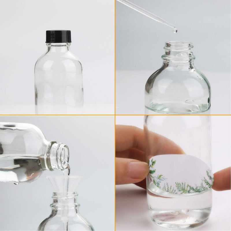 Maredash 8oz Clear Glass Bottles, 20 Pack Glass Storage Bottles with Black Lids (20 Labels, with Funnels, Droppers and Brush) - Image 5