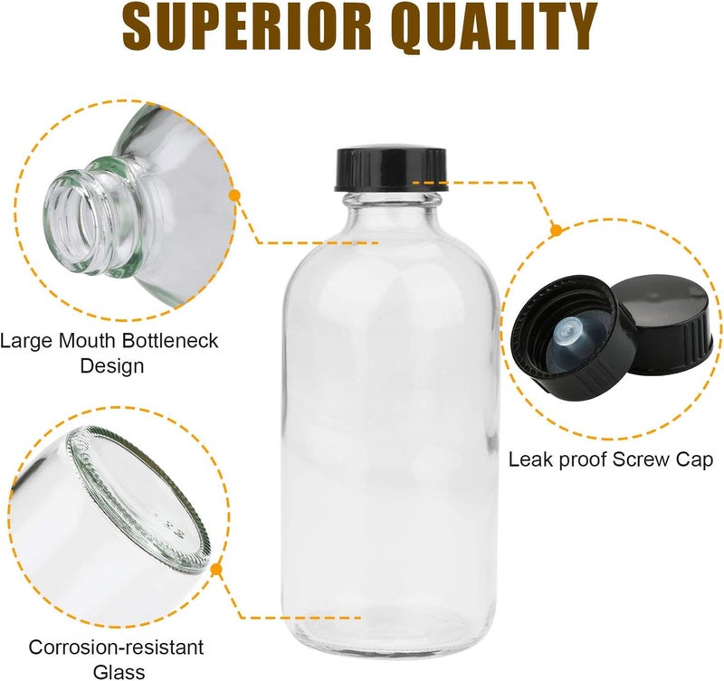 Maredash 8oz Clear Glass Bottles, 20 Pack Glass Storage Bottles with Black Lids (20 Labels, with Funnels, Droppers and Brush) - Image 3