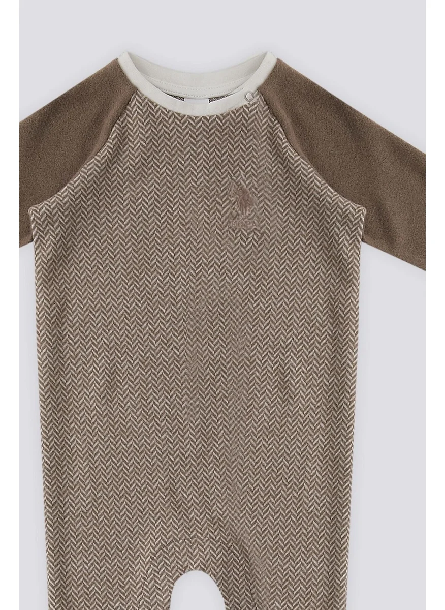 يو اس بولو اسن BASE. Polo Assn. Beige Snap Collar Baby Jumpsuit