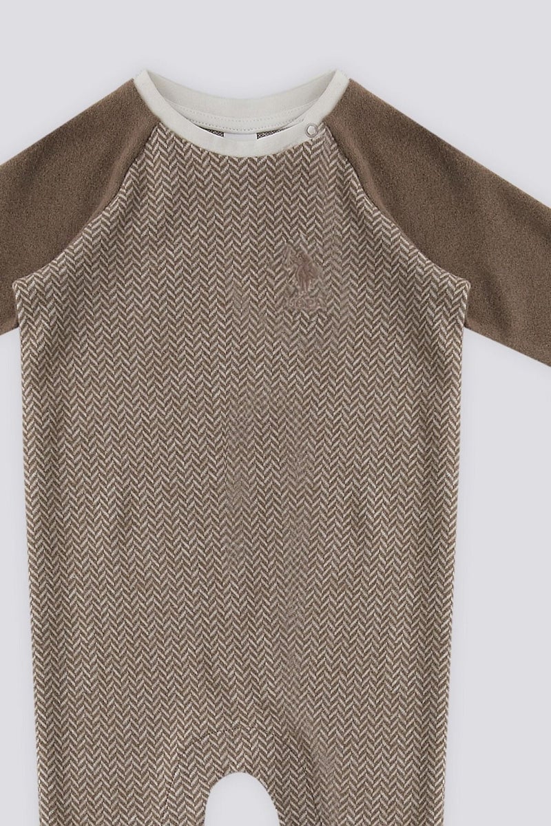 U.S. Polo Assn. BASE. Polo Assn. Beige Snap Collar Baby Jumpsuit  - Image 3