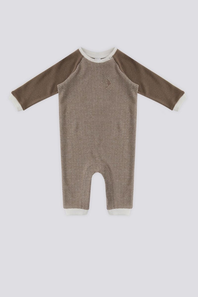 U.S. Polo Assn. BASE. Polo Assn. Beige Snap Collar Baby Jumpsuit  - Image 1