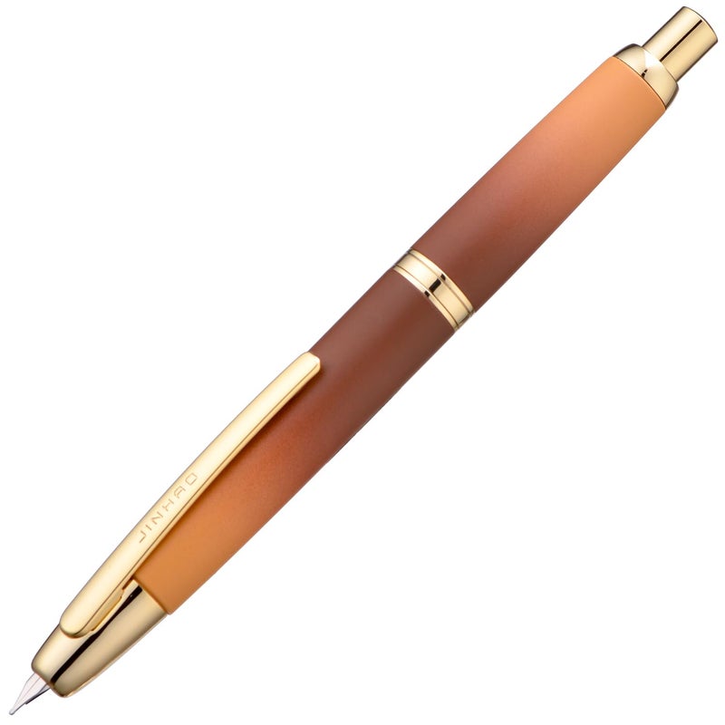 Wikult Jinhao 10 Press Fountain Pen with Box, Caramel Orange Gradient Retractable Medium Nib with Ink Converter Set (Golden Clip) - Image 2