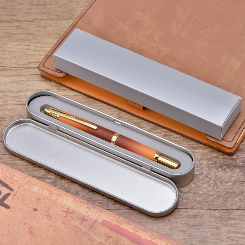 Wikult Jinhao 10 Press Fountain Pen with Box, Caramel Orange Gradient Retractable Medium Nib with Ink Converter Set (Golden Clip) - Image 4