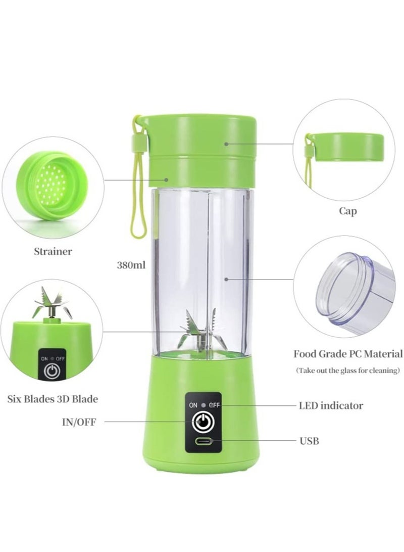 ELTRAZONE Portable Blender Cup,Electric USB Juicer Blender,Mini Blender Portable Blender For Shakes and Smoothies, Juice,380ml, Six Blades Great for Mixing,Green - Image 2