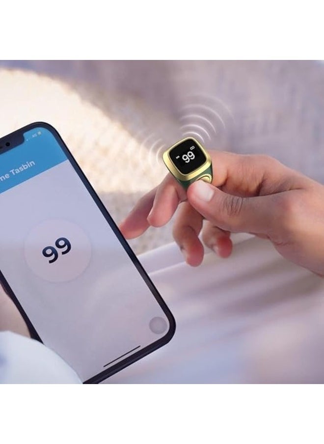 خاتم ذكر ذكي 18 مم مع تذكير بالاهتزاز وعداد تسبيح واتصال بلوتوث لتطبيق IQIBLA الحصري و5 تذكيرات يومية بالصلاة، أخضر