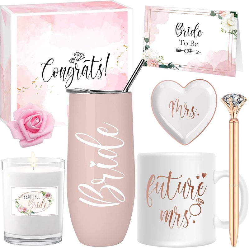 Nuenen Nuenen 8 Pieces Bride Gifts Box Bridal Shower Gifts Include Stainless Steel Tumbler Coffee Mug Scented Candle and Ring Dish Set for Bachelorette Wedding Bridal Shower Party SupliesFlowers  - Image 1