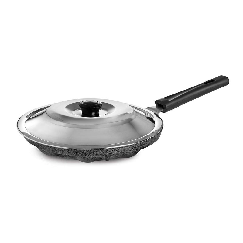 SANGOZ SANGOZ Non-Stick 12 Cavity Appam Patra Kan with Stainless Steel Lid | 2 Side Handle | Appam Maker | Appam Patra | Appam pan | Litti Maker | Appe Stand | Dishwasher Safe  - Image 5